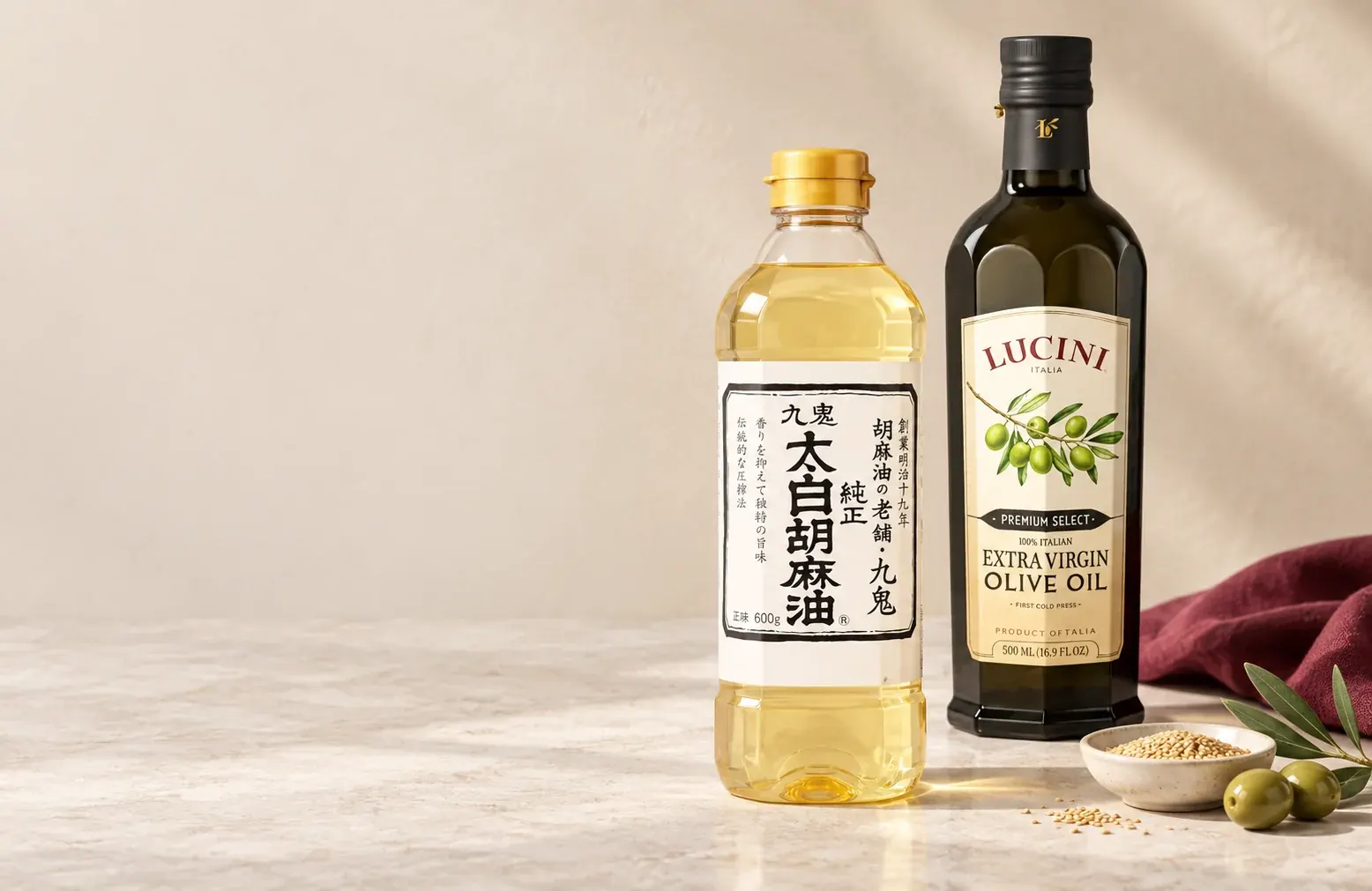 Lucini olive oil and Kuki sesame oil