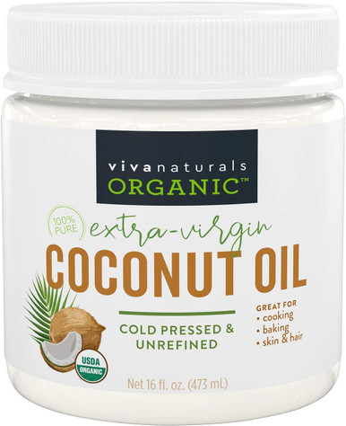 Viva Naturals Organic Coconut Oil, Unrefined, Cold-Pressed Extra Virgin Coconut Oil, USDA Organic and Non-GMO Cooking Oil, Great as Hair Oil and Skin Oil, 16 Oz