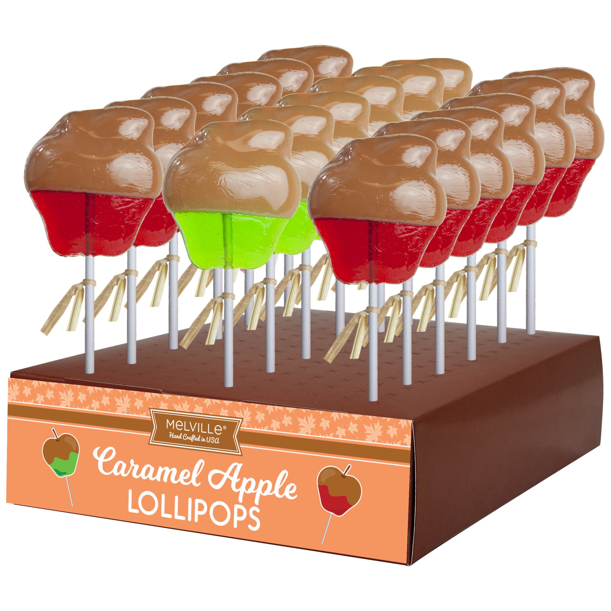 Melville Candy Company – Caramel-Dipped Apple Lollipops – Red & Green: