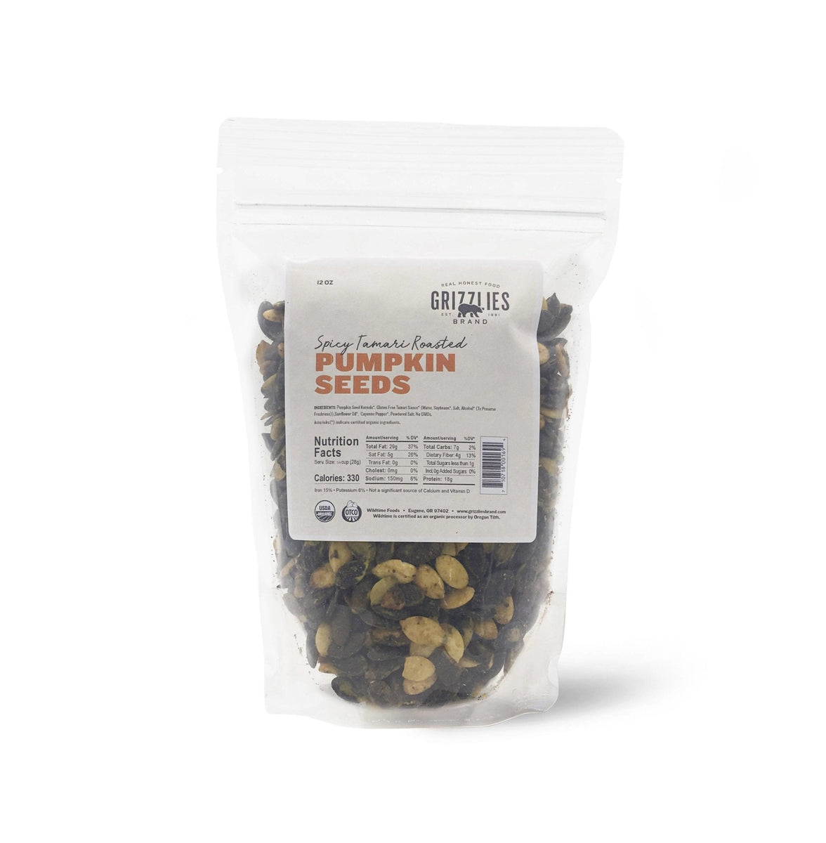 Grizzlie Granola’s Spicy Tamari Roasted Pumpkin Seeds Bag – 12 x 12oz