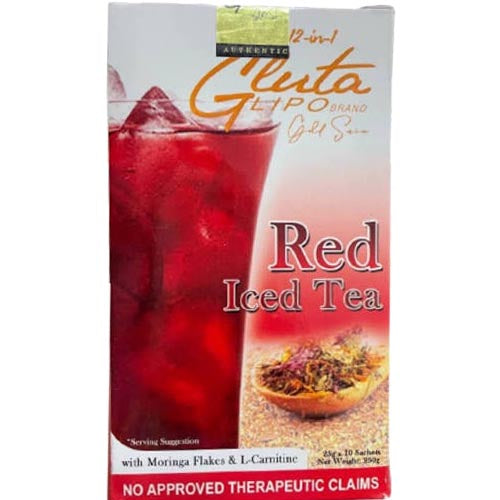 Gluta Lipo Brand – 12 in 1 – Red Iced Tea with Moringa Flakes and L-Carnitine – 10 Sachets – 250 G