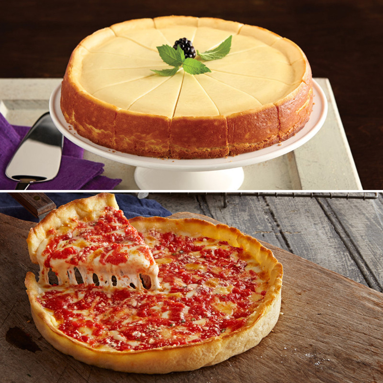 1 Eli’s Original Plain Cheesecake & 1 Lou’s Pizza