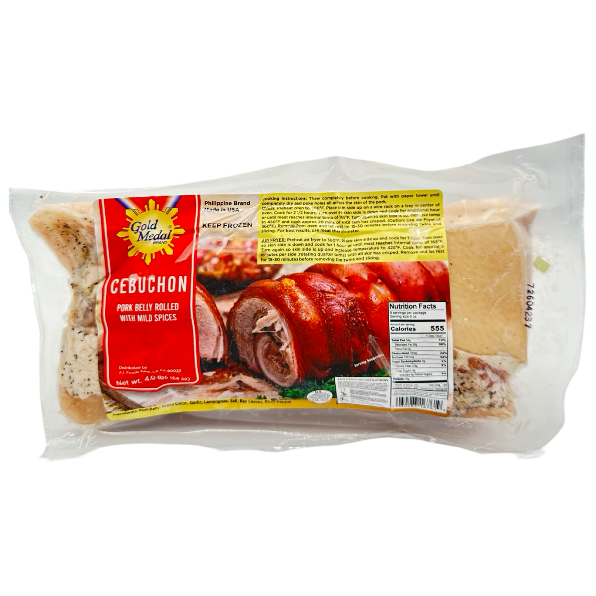 Gold Medal – Cebuchon – Pork Belly Rolled with Mild Spices – 4 LBS