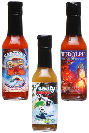Santa, Rudolph and Frosty Complete Hot Sauce Holiday Gift Set