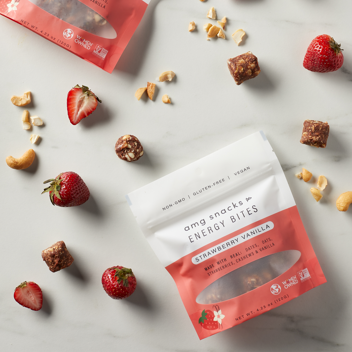 AMG Snacks Strawberry Vanilla Energy Bites Pack – 6 Packs x 4 oz case