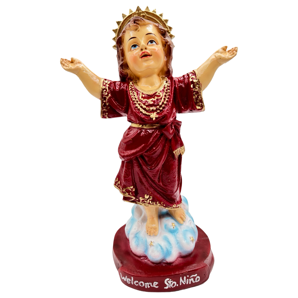 Welcome Sto. Niño Religious Statue Figurine – Philippine Handicrafts – RED – 12 inches x 7.5 inches