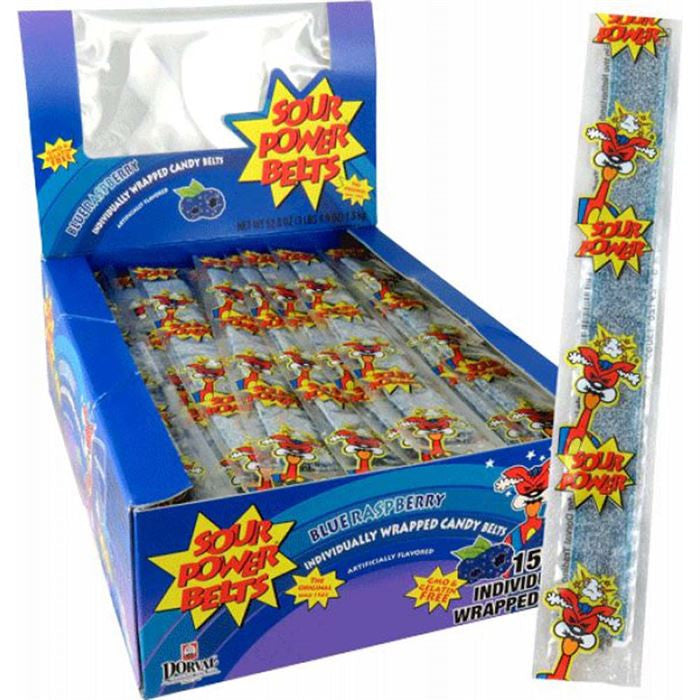Sour Power Wrapped Blue Raspberry Belts – 150 Count Box