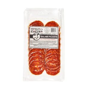 Charlito’s Cocina Salami Picante – Dry Cured Spicy Salami (Presliced) – 15 x 3oz
