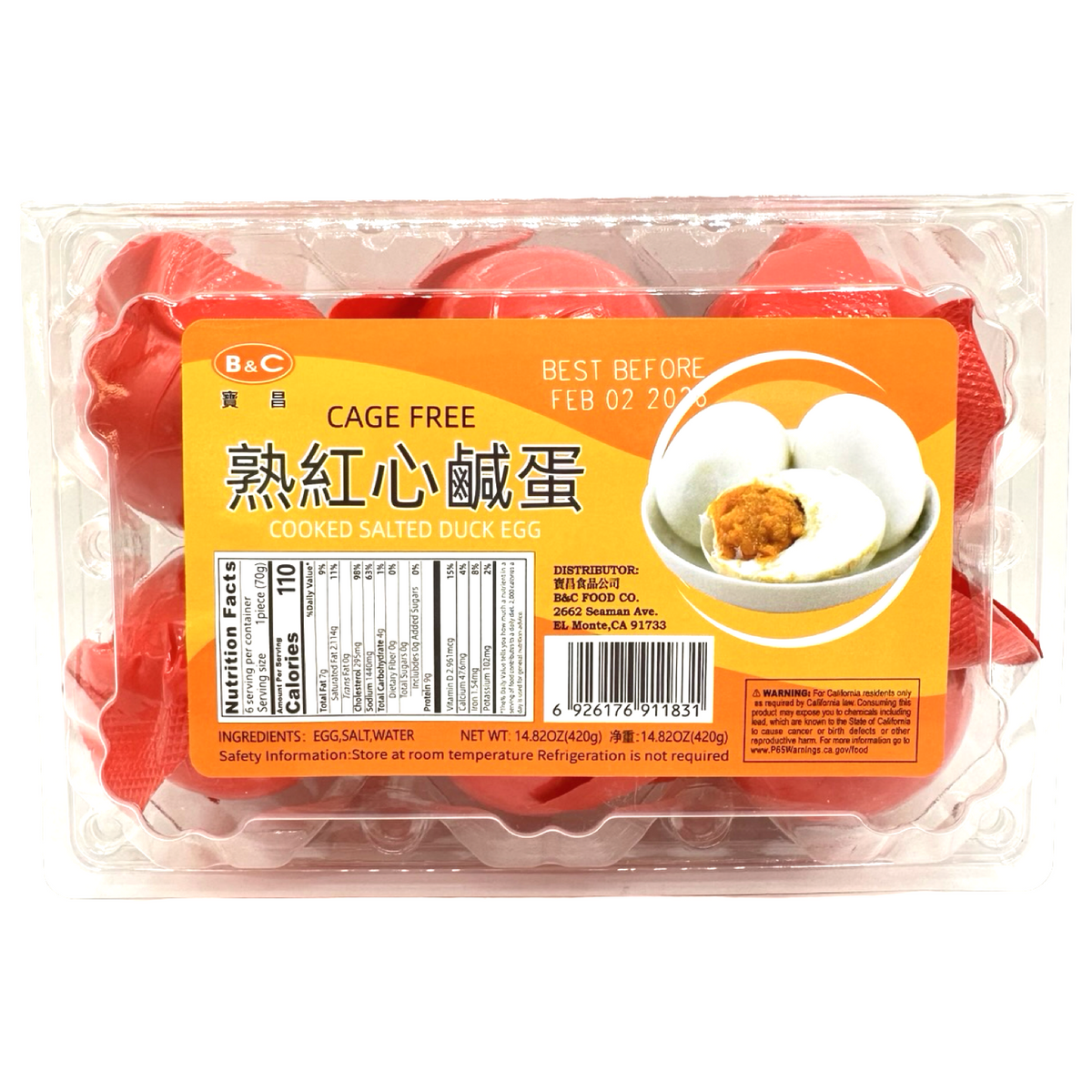 B&C Cooked Salted Duck Eggs – Itlog Na Pula – 6pcs – 375 G