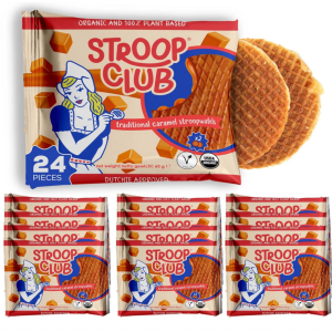 Stroop Club Traditional Caramel Plant Based and Organic Stroopwafels Box – 12 packs x 2-pack case