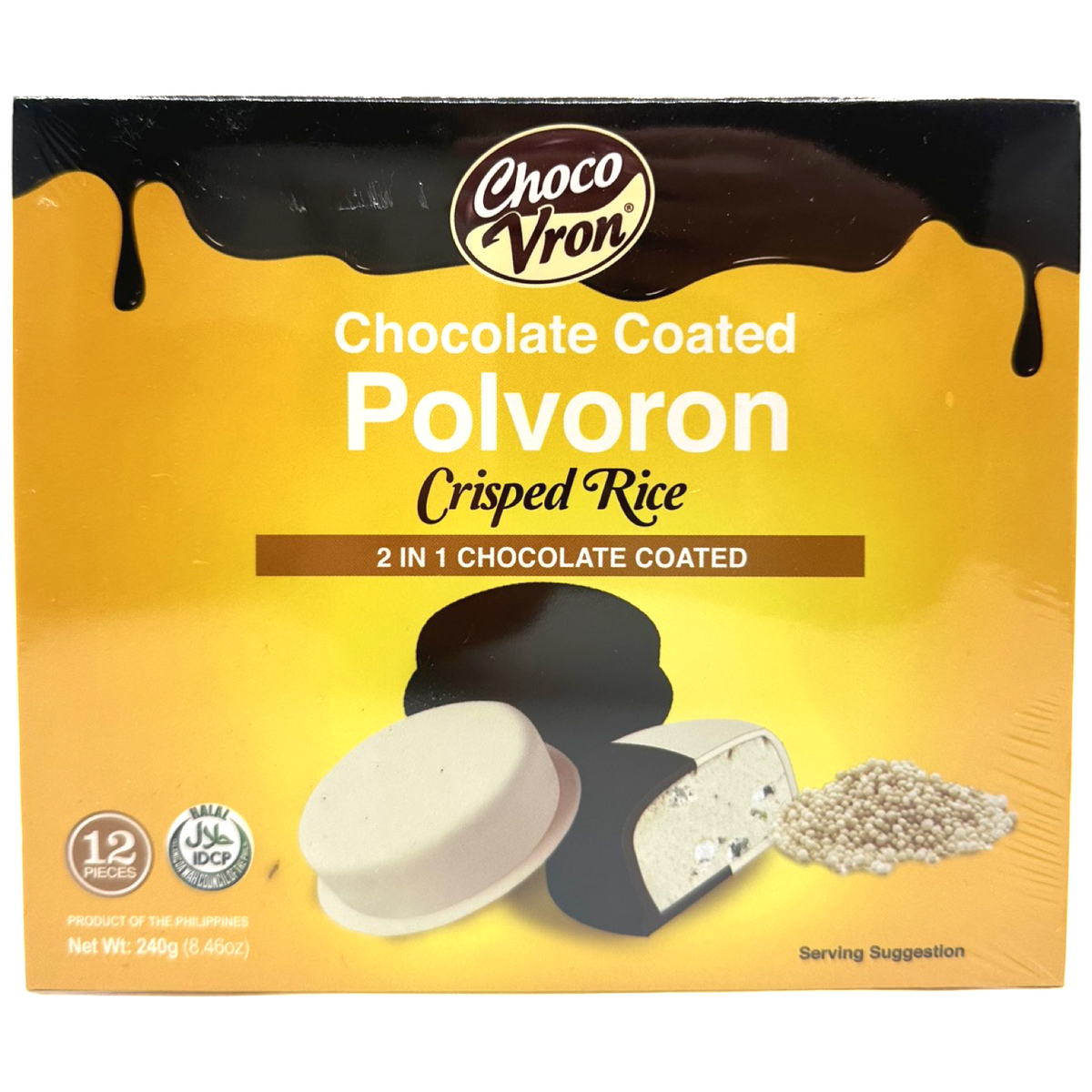 ChocoVron – Chocolate Coated Polvoron – Crisped Rice (Pinipig) – Choco, White, 2 in 1 Coated – 12 Pieces – 240 G