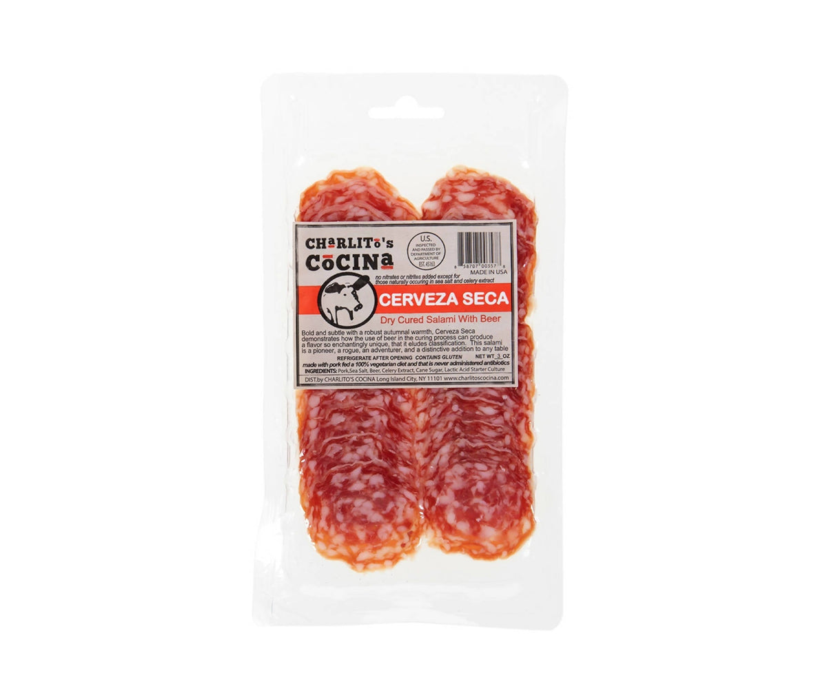 Charlito’s Cocina Cerveza Seca – Dry Cured Beer Salamis (Presliced) – 15 x 3oz