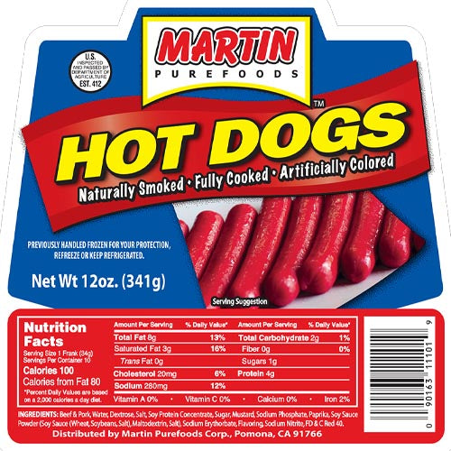 Martin Purefoods – Hot Dogs – Regular – 12 OZ