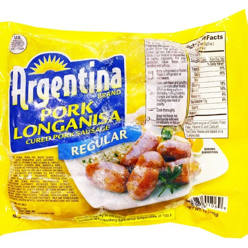 Argentina Brand – Pork Longanisa (Cured Pork Sausage) – Regular – 12 OZ