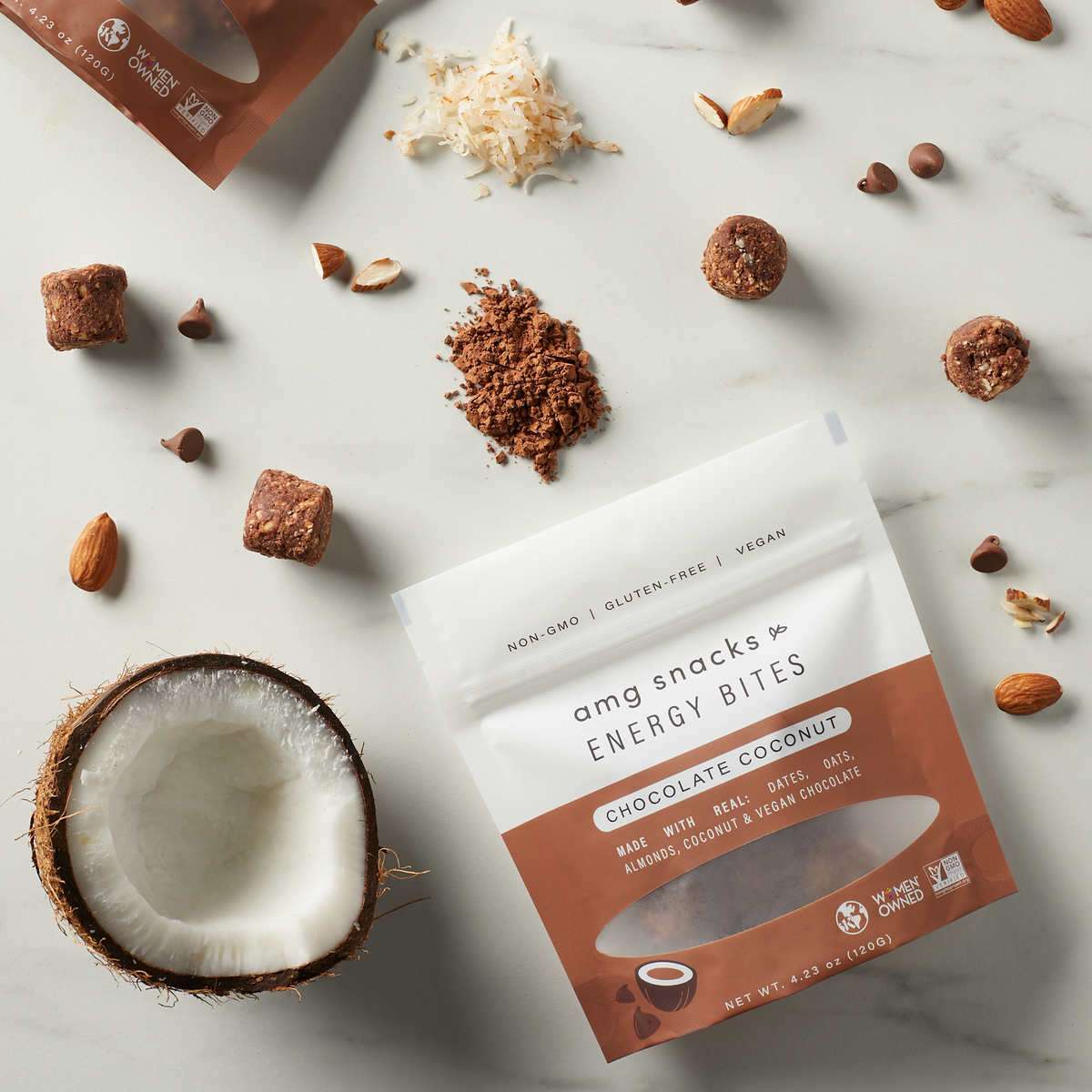 AMG Snacks Chocolate Coconut Energy Bites Pack – 6 Packs x 4 oz case