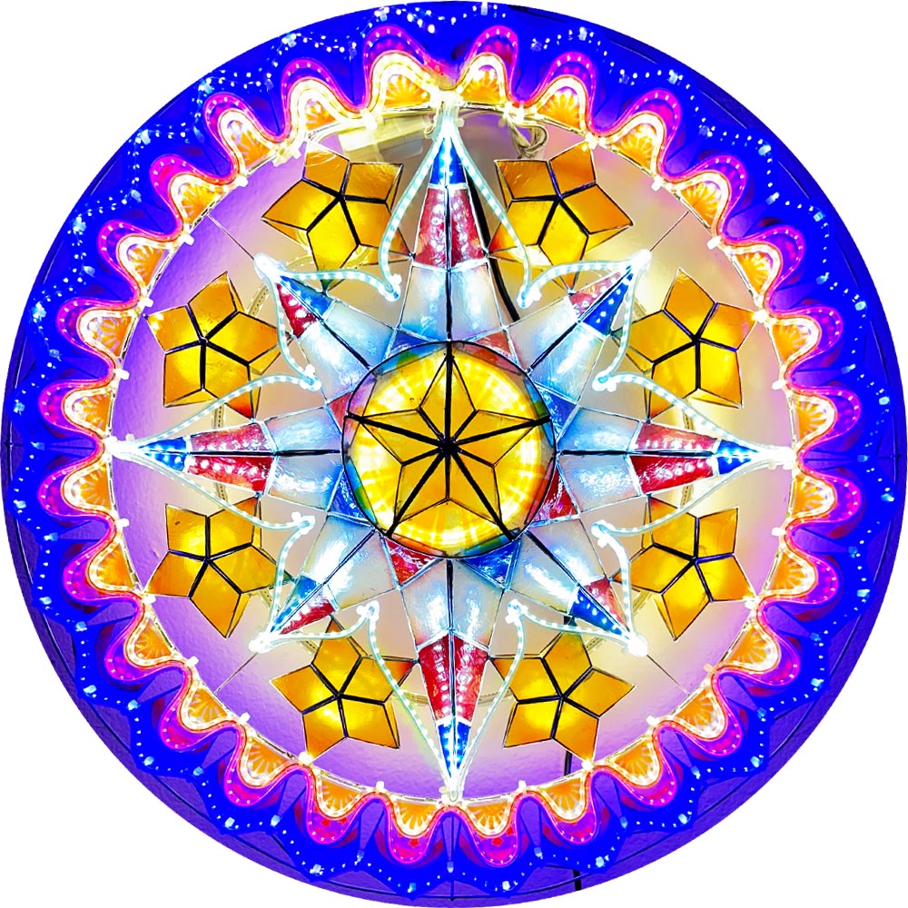 Philippines Christmas Capiz Parol Lantern Star PH Color Design N (Tala) – Yellow / Red / White / Blue LED Show – Size 24