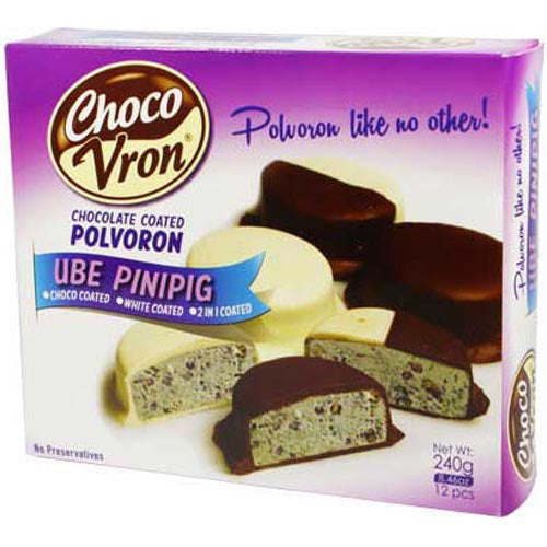 ChocoVron – Chocolate Coated Polvoron – UBE with Crisped Rice – Choco, White, 2 in 1 Coated – 12 Pieces – 240 G