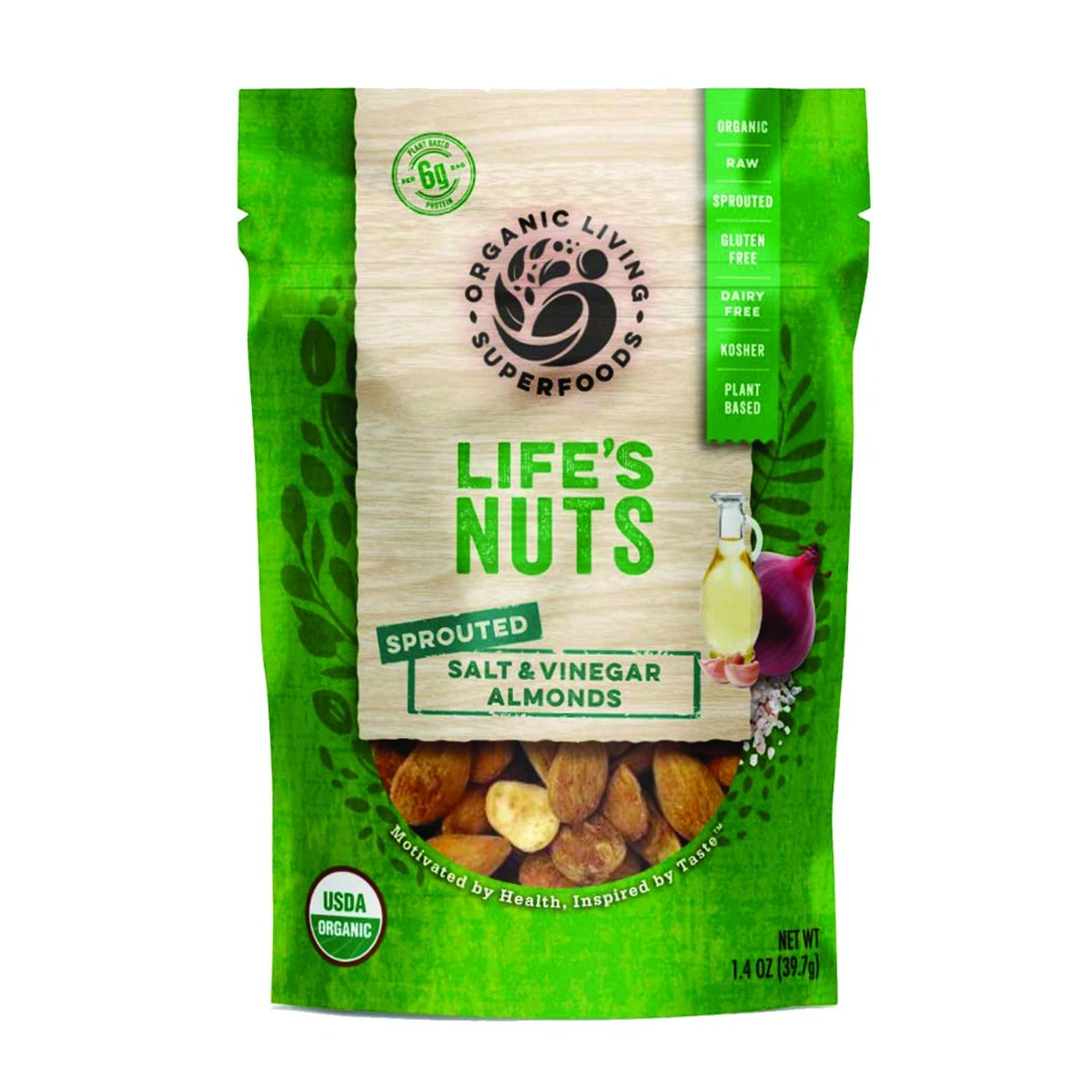 Organic Living Superfoods Almonds Salt Vinegar 1.4 OZ – Pack of 12
