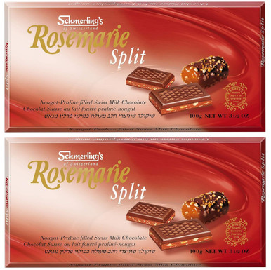 Schmerling’s Rosemarie Split Swiss Milk Chocolate Bar, Nougat-Praline Filled, 3.5 oz (Pack of 2)