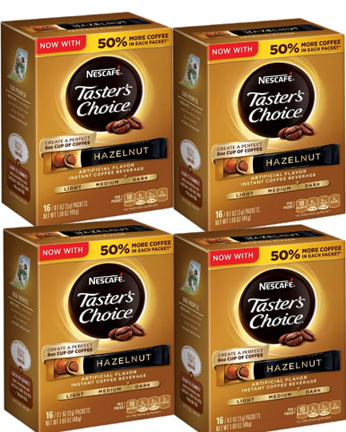 Nescafe Taster’s Choice Instant Hazelnut Coffee, 16 count (Pack of 4)