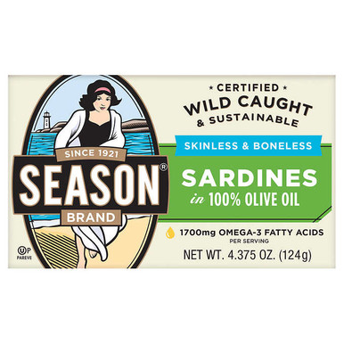 Season Skinless Boneless Sardines in Olive Oil, 4.375 oz. (6 Pack)