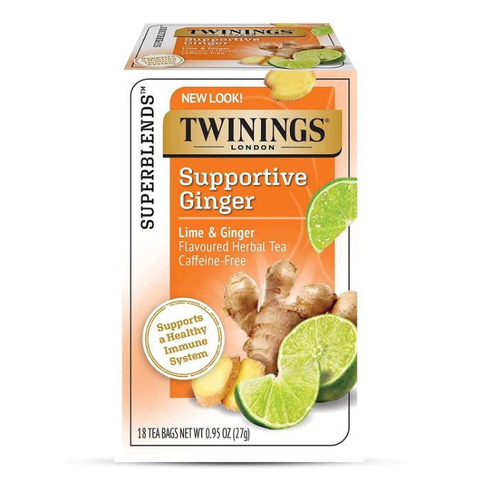 Twinings – Support Lime Ginger Tea, 18 Bags | Pack of 6
