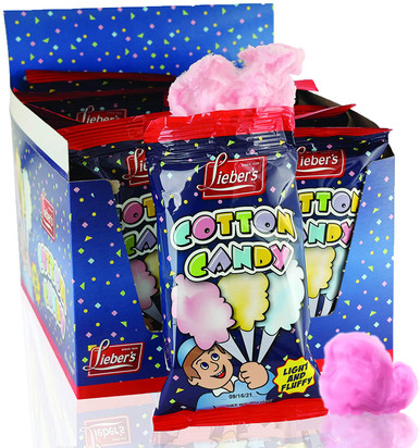 Lieber’s Cotton Candy, Light & Fluffy Vintage Candy, Blue & Red Carnival, holloween, Birthday Party Favors Treats Supplies for Kids, Kosher, 0.8 Ounce Bag (Pack of 12)