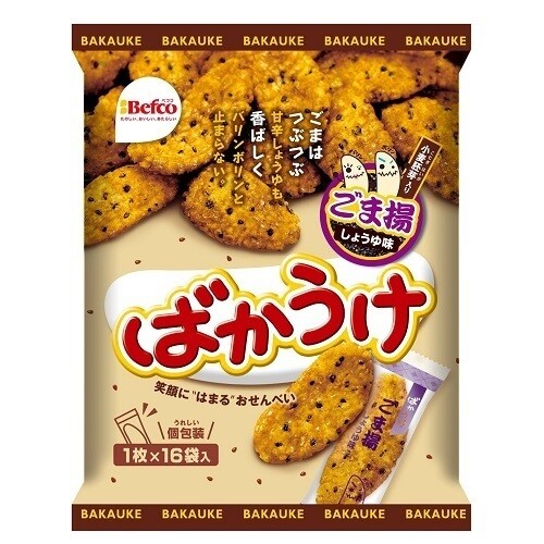 Kuriyama, Befco, “Bakauke” Rice Cracker, Sesame & Soy Sauce Flavor, 16 pc in 1 bag