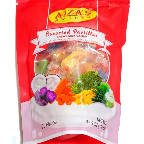 Aiza’s Sweets – Assorted Pastillas – Chewy Milk Candy – UBE, UBE Macapuno, Carrot, Langka, Buko Pandan – 20 Pieces – 133 G