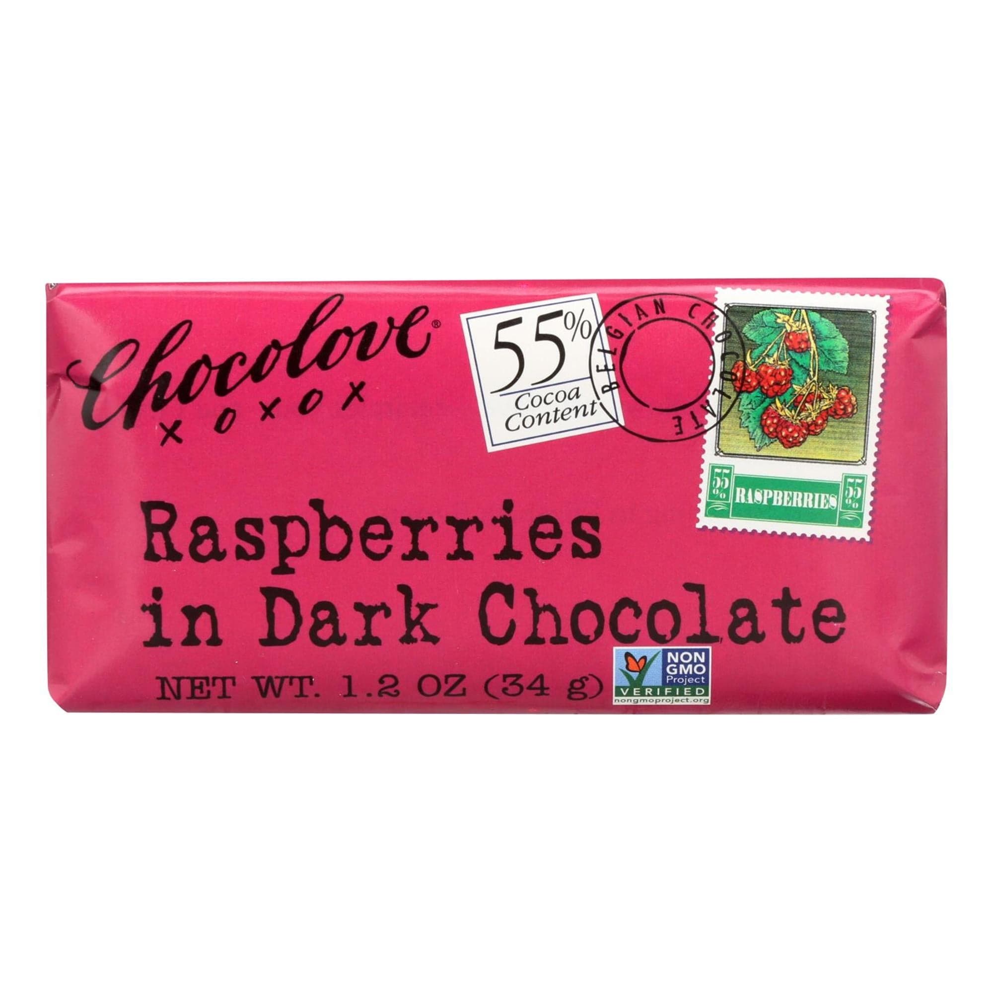 Chocolove – Raspberries in Dark Chocolate, 1.3oz | Pack of 12