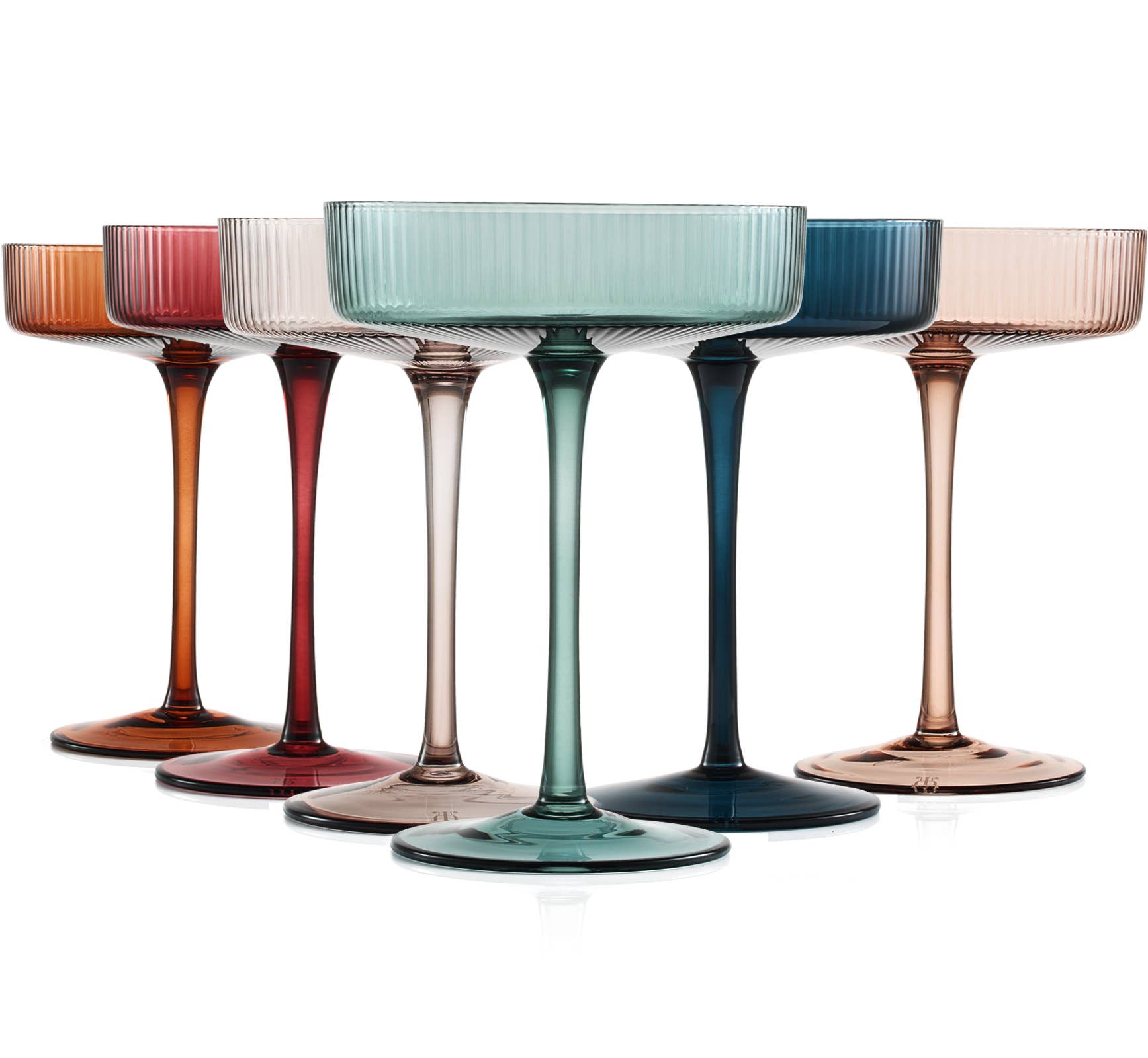 The Wine Savant | Art Deco Ribbed Muted Color Coupe/Cocktail Glasses |