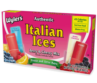 Wyler’s Authentic Italian Ices Berry and Cherry Mix Flavors 1.5 oz Pops, 20 Count