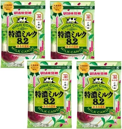 UHA, Hard Candy, Tokunou Milk 8.2, Matcha Hondoubin, Azuki & Matcha, 70g x 4 bags as 1 set