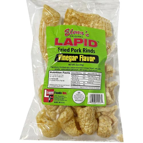 Elena’s Original Lapid – Fried Pork Rinds – Vinegar Flavor – 2.5 OZ