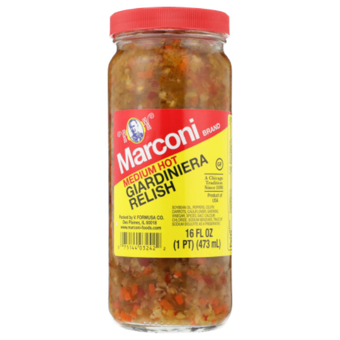 Marconi – Relish Giardiniera Medium, 16 Oz – Pack of 12