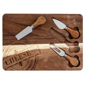 Totally Bamboo – 4-Pc. Acacia Wood Cheese Board & Cheese Tool Set