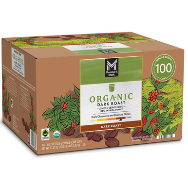 Member’s Mark Organic Dark Roast Coffee K-Cup Pods, Colombian Arabica, 100 Count