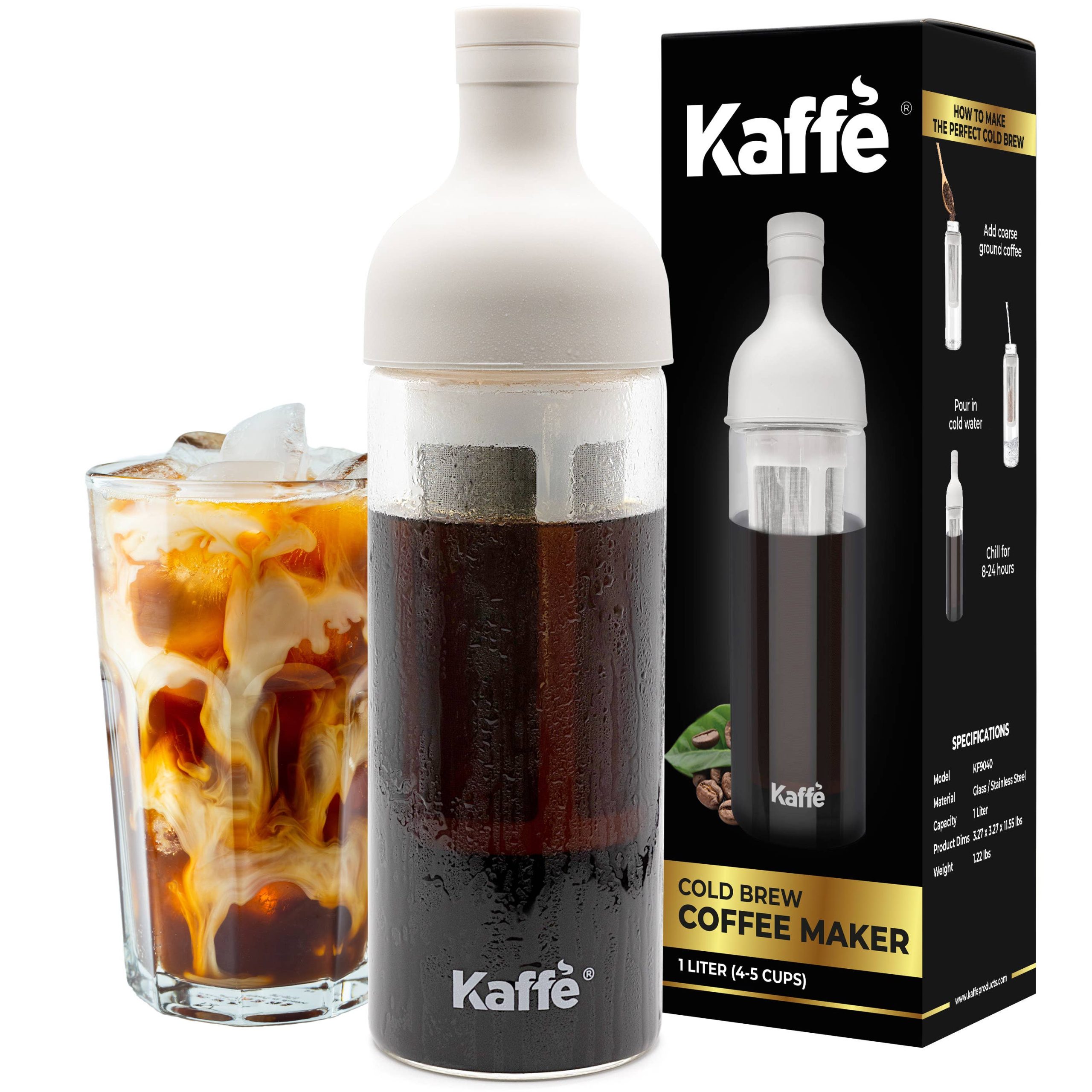 Kaffe Cold Brew Coffee Maker – 1L Glass Coffee Pitcher with Fine Mesh Filter