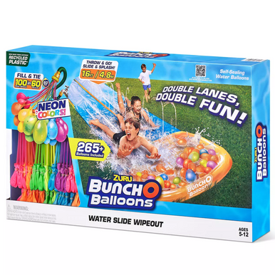 Bunch O Balloons Double Lane Waterslide Wipeout Slip & Slide with 265 Water Balloons