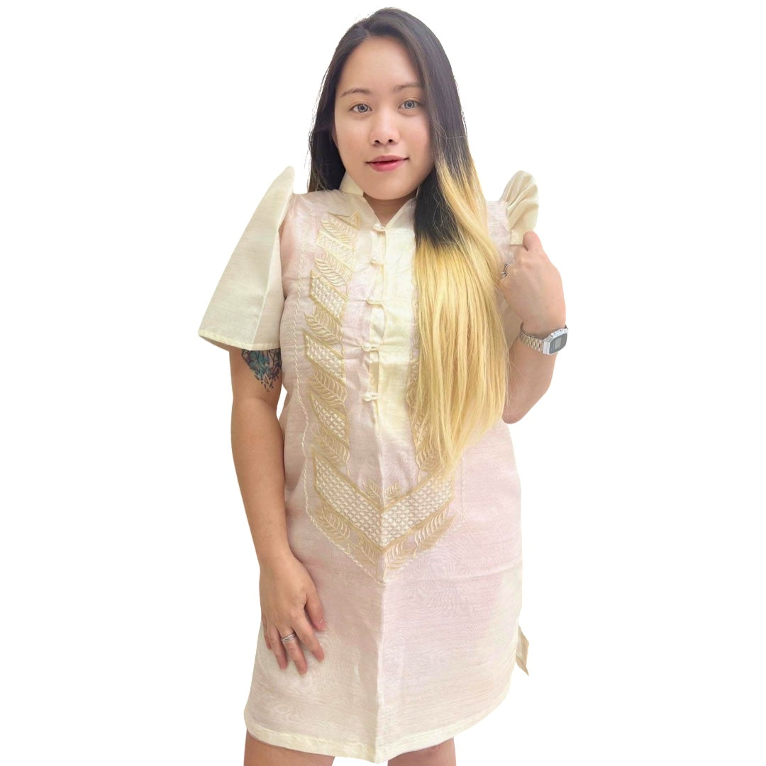 Baro’t Saya Filipiniana Tagalog Special Double Lining with Piping Brown Leaves Design