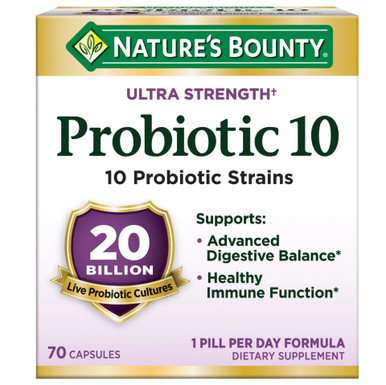 Nature’s Bounty Ultra Strength Probiotic 10, 20 Billion Live Cultures, 10 Probiotic Strains, 70 Capsules