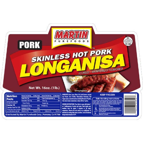 Martin Purefoods – Skinless Hot Pork Longanisa – 16 OZ