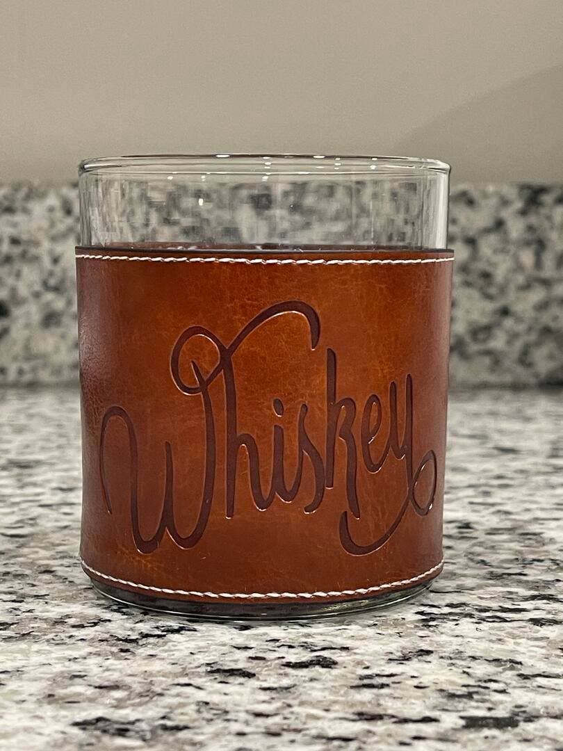 Barrel Down South – Whiskey Word Faux Leather Rocks Glass