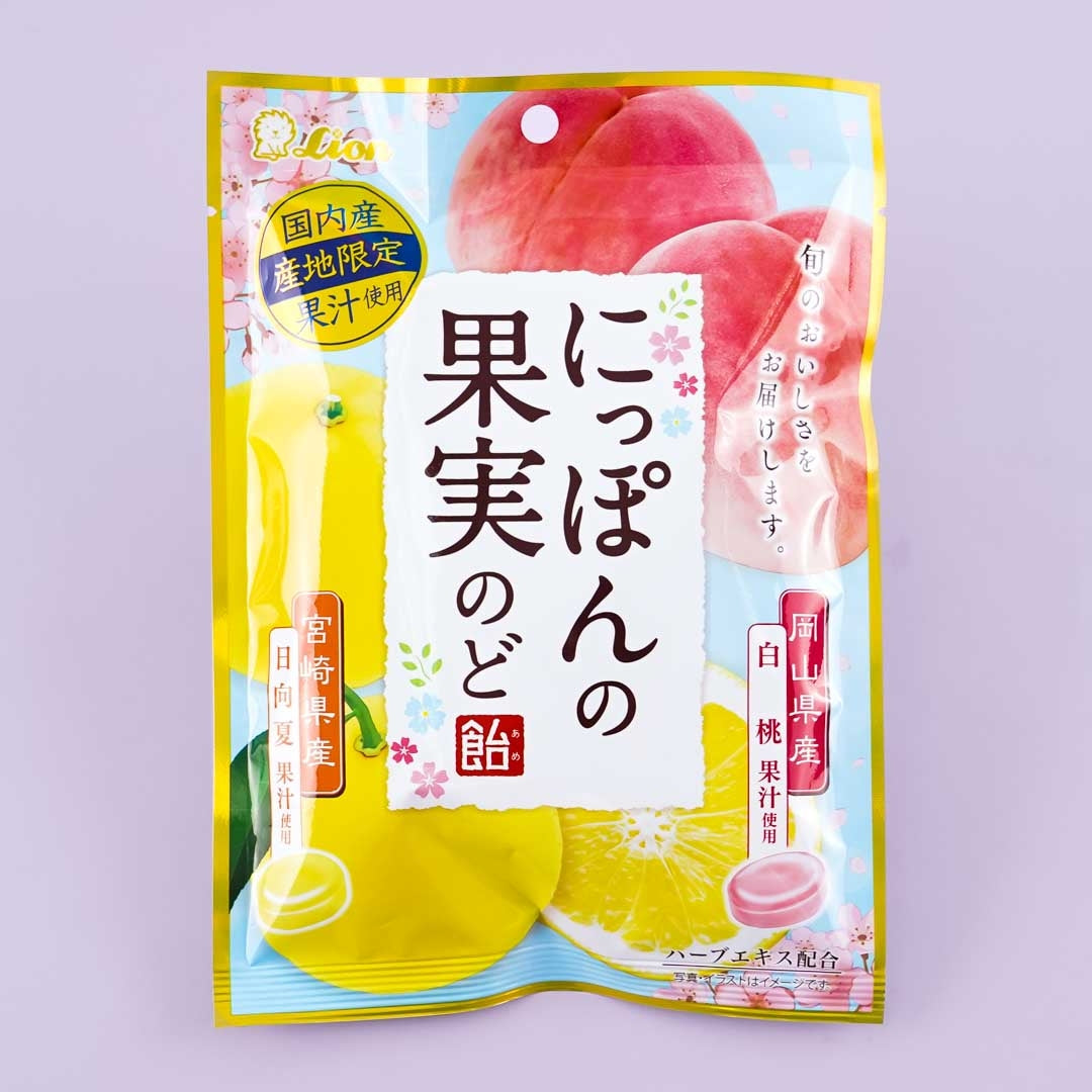 Lion Nippon Fruits Throat Candy – White Peach & Hyuganatsu