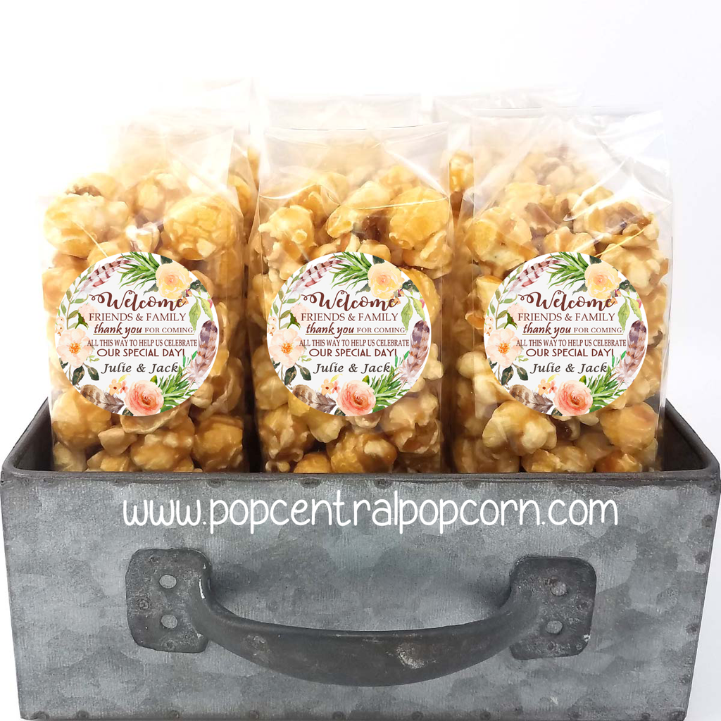 Floral and Feathers – Welcome Wedding Popcorn Favors