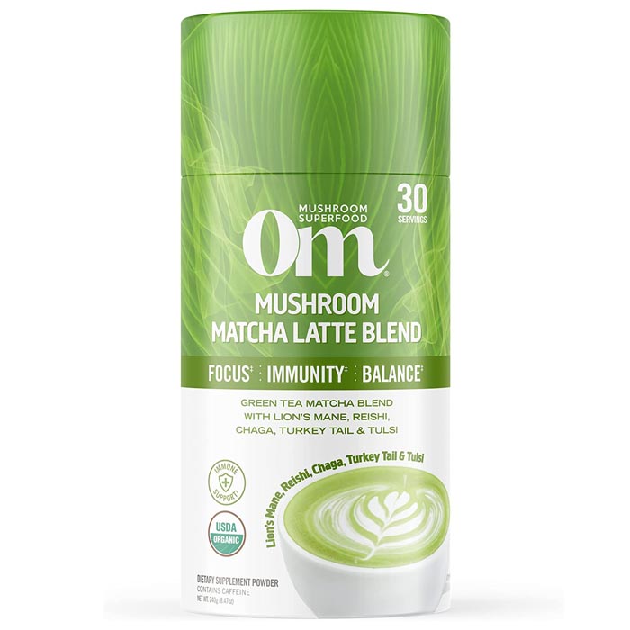 Om Mushroom Superfood – Mushroom Matcha Latte Blend, Canister (30 Serv