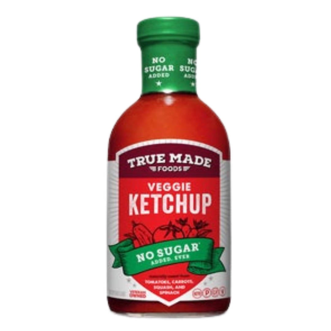 True Made Veggie Ketchup Glass Bottles, No Sugar Added Vegetable Ketchup Glass Bottles – 6 bottles x 18oz case