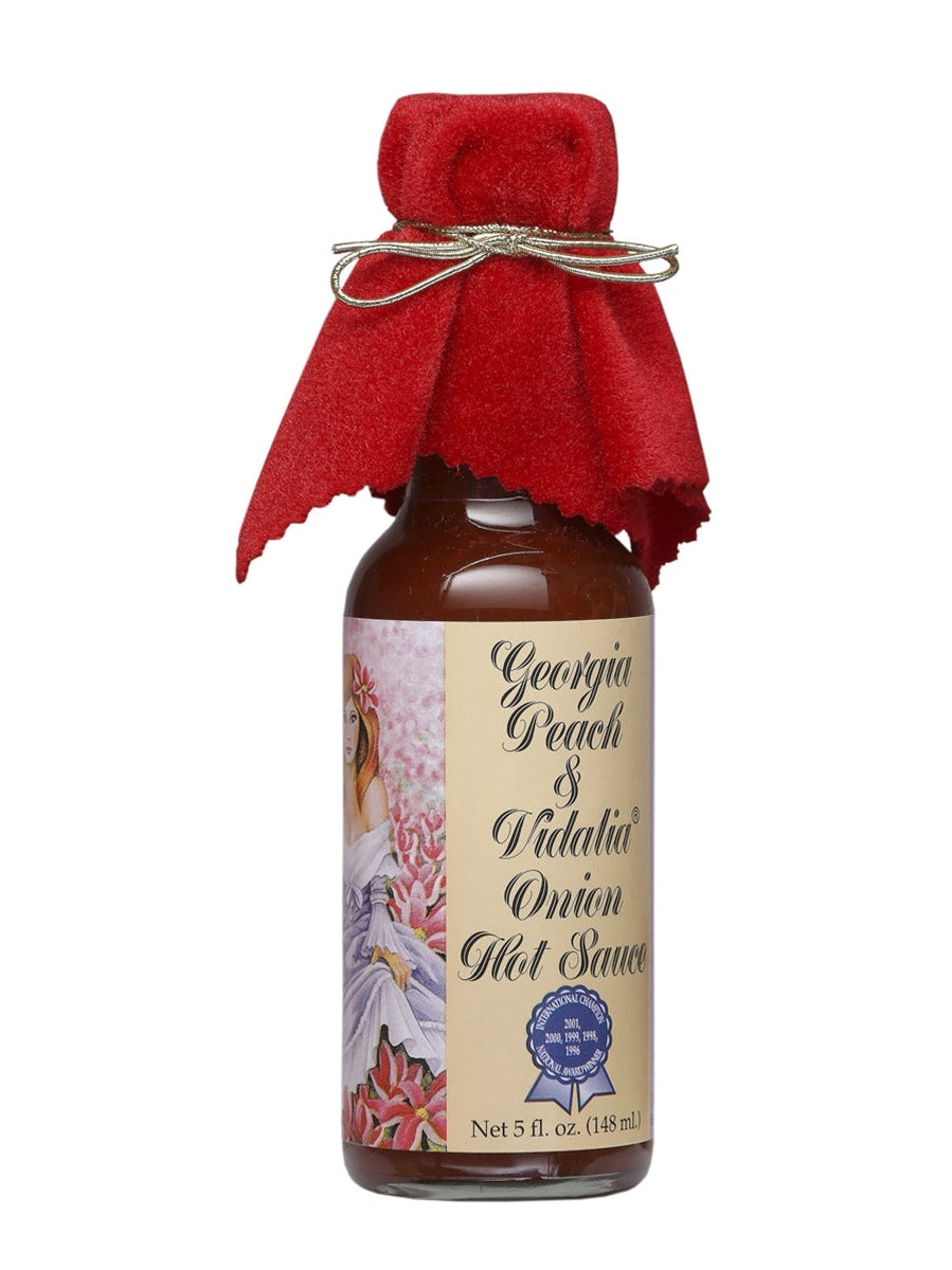 Hot Sauce Georgia Peach & Vidalia Onion 5 oz Red cloth cap and gold bo