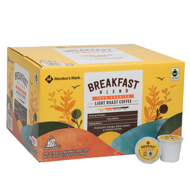 Member’s Mark Breakfast Blend Coffee Single Serve K-Cup Coffee Pods, 100 ct.