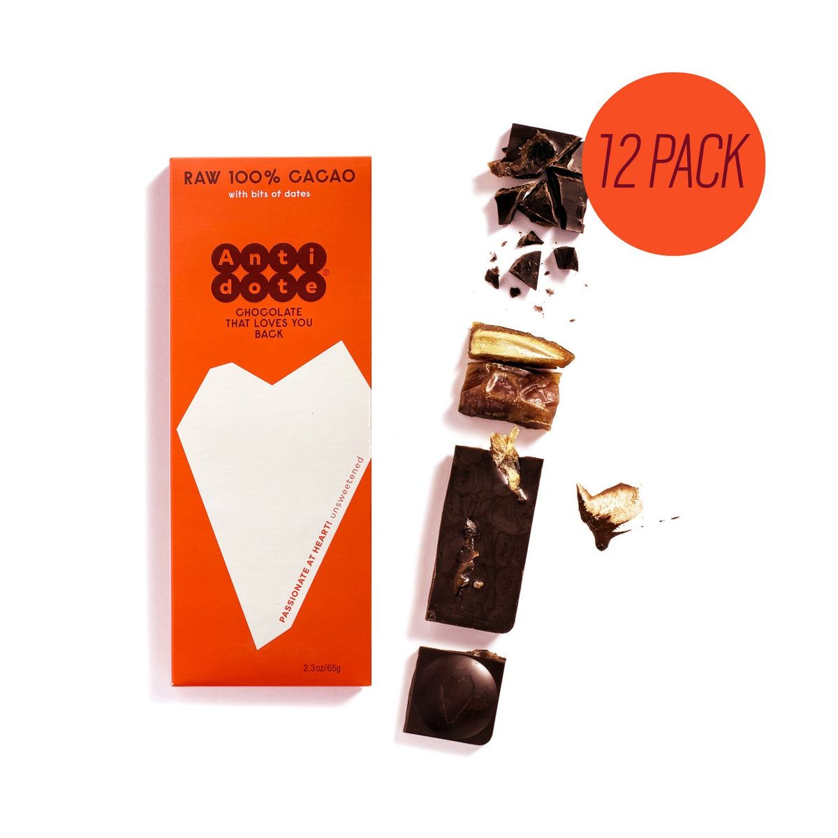 ANTIDOTE CHOCOLATE XOCHI: RAW 100% CACAO + DATES – 12 Bars